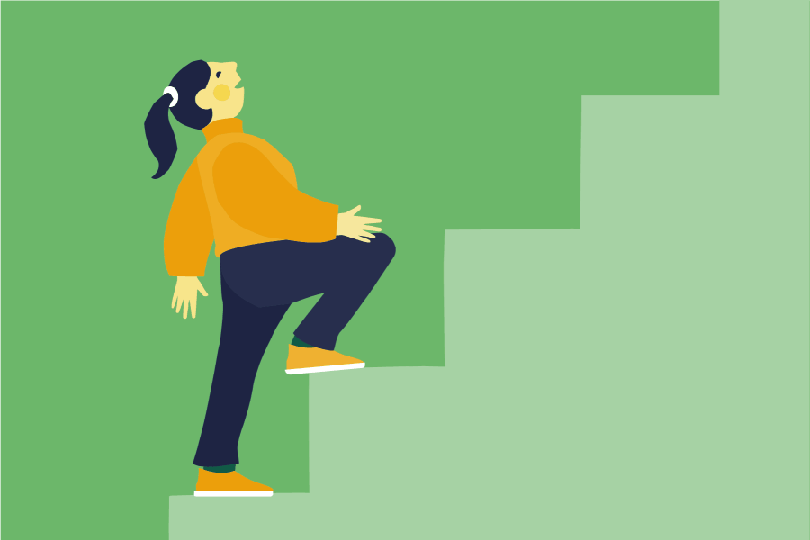 Illustration of a woman walking up stairs